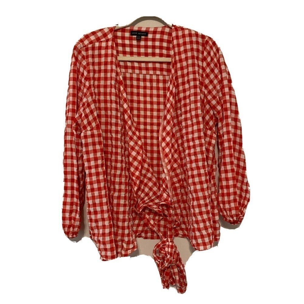 Lane Bryant Womens Plus Size 14 16 Multicolor Gingham Plaid Wrap Shirt Blouse